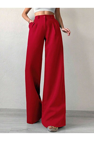 DUUE FASHİON Γυναικείο υφασμάτινο παντελόνι Palazzo με φαρδιά μπατζάκια