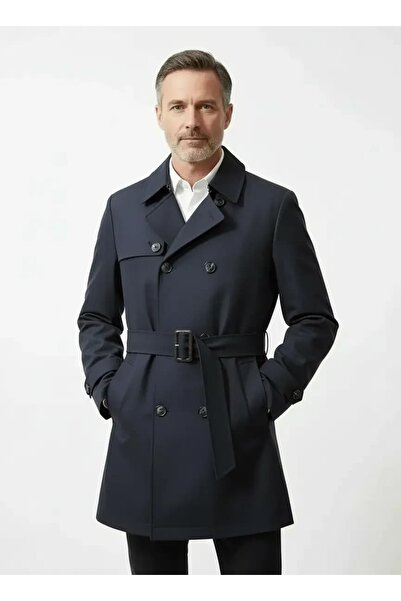 ZENELLİ Trench Coat Men's Navy Blue Coat