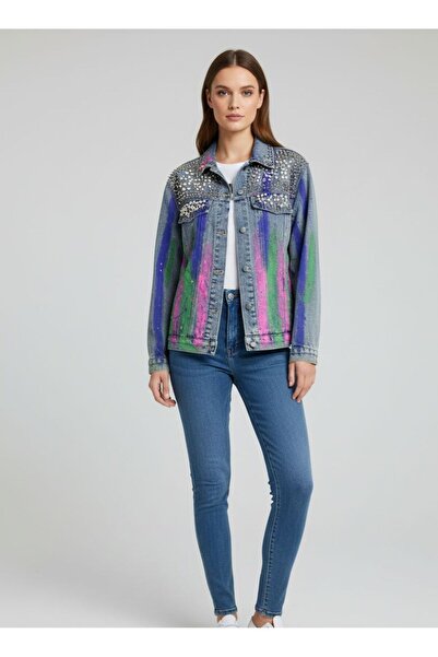 Rabiossa Women's Colorful Embroidered Denim Jacket Imported