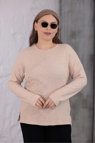Siyezen Plus Size Stone Embroidered Soft Sweater