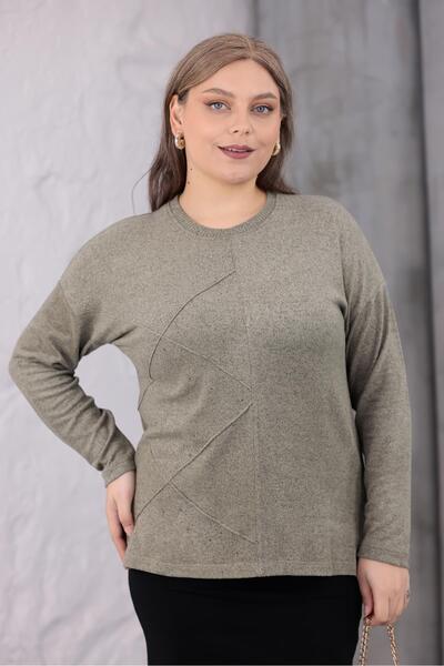 Siyezen Plus Size Stone Embroidered Soft Sweater