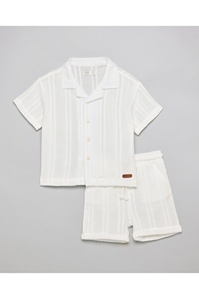 R&B Boys Ivory Striped Shirt and Shorts Set