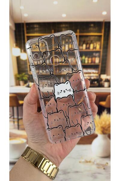Vip Case Realme C21Y Compatible Manycat Patterned Transparent Shock-Absorbing...