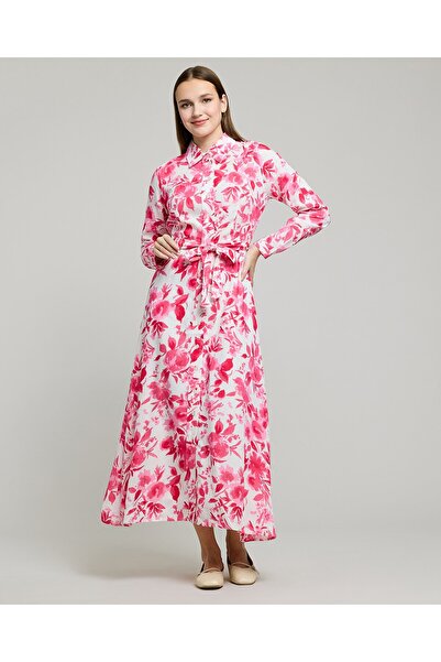 R&B فستان قميص بطبعة زهور وأكمام طويلة