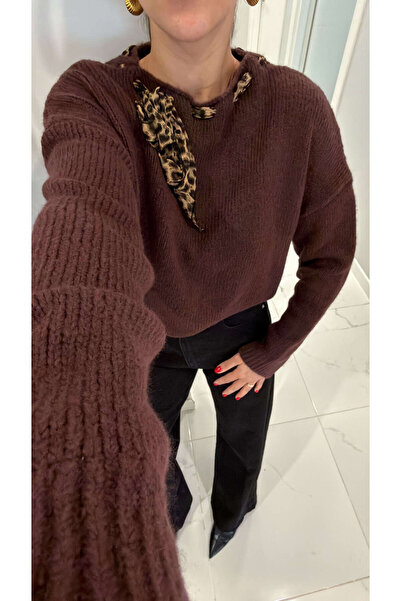 BİRCANÇİL Montana Cherry Rot Neck Scarf Knitwear