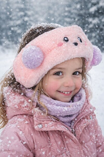 TAKIŞTIR Căști de pluș de culoare somon cu figurină ursuleț