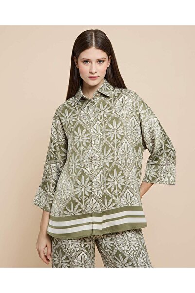 R&B Patterned Shirt with Classic Collar and 3/4 Sleeves
