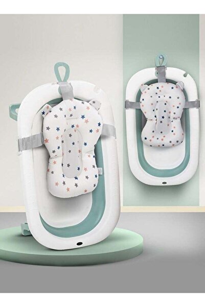 BAYBEE حوض استحمام قابل للطي للأطفال الرضع مزود بقاعدة مانعة للانزلاق ووسادة ...