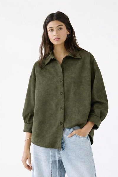 HAKKE Kadın Süet Dokulu Oversize GÖMLEK