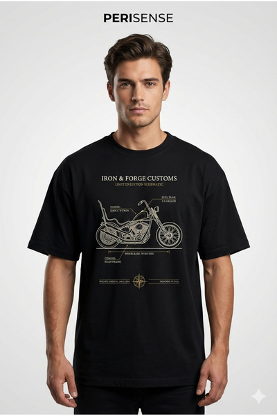 YRN COLLECTION تي شيرت للجنسين من Chopper Motorcycle BLUEPRINT مطبوع Premium ...