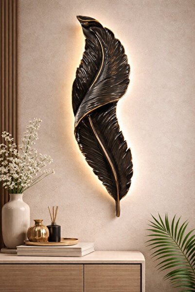 APLİKHANE YAPRAK APLİK SİYAH RENK EV OFİS DUVAR DEKORU