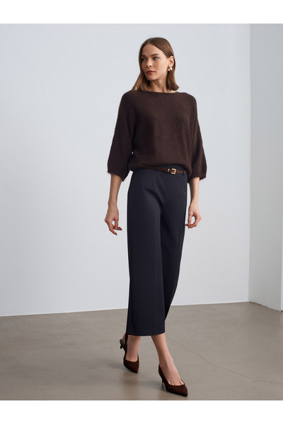 Dilvin 72254 Belted Culotte Trousers-Dark Blue