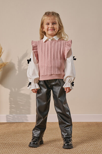 Minipodyum Set de top și pantaloni din piele pentru fete, 3 piese, pentru săr...