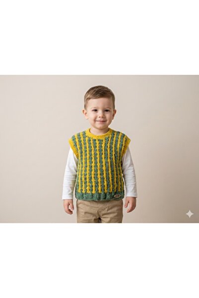 Evitle El Örgüsü Erkek Çocuk Renkli Süveter (1-2 Yaş)