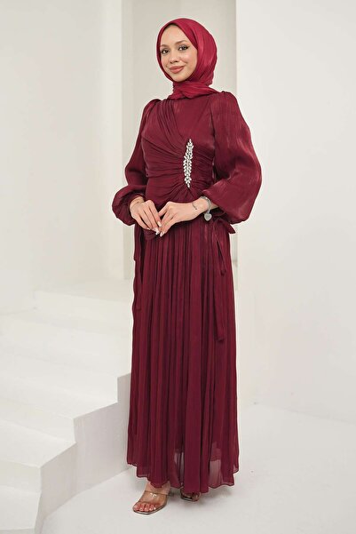 İmajButik Rochie de seară cu cu pietre aplicate mâneci și legături în față