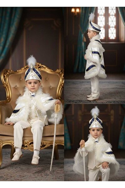 DENBU TEKSTİL Erkek Çocuk Krem Lacivert Pelerin Sünnet Takımı