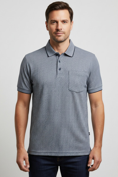 YAKAMEL Men's Polo Neck Oversized Short Sleeve Patterned Pocket Wide Cut Butt...