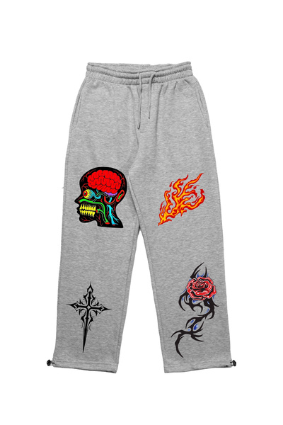 Sokak Butik Premium Challenge Your Mind Wide Leg Men's Gray Sweatpants