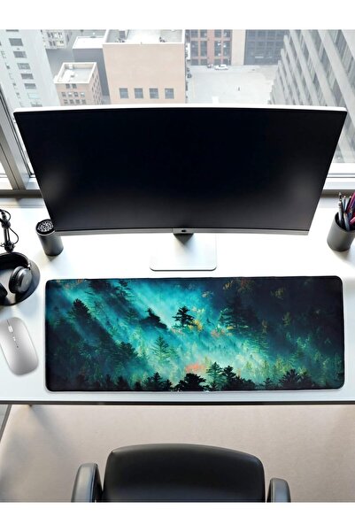 RELAXY وسادة ماوس كبيرة جدًا (31 × 11.7 بوصة) بنمط خلفية غابة خضراء، وسادة ما...