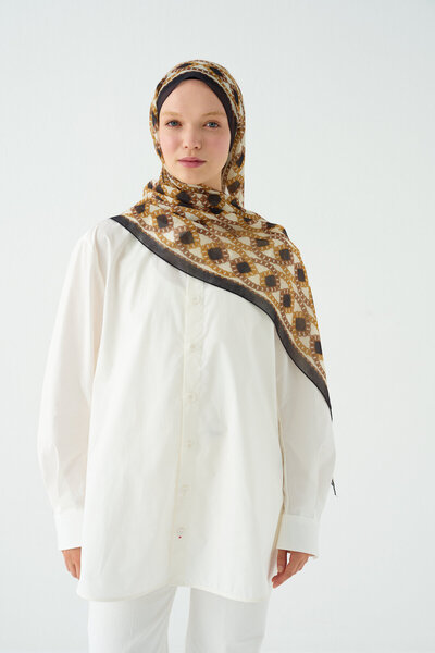 cs camellia scarf Şal Praga Rami - Negru Bej