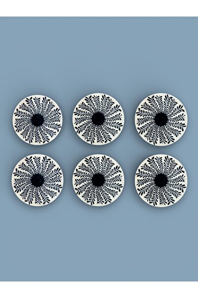 FARALYAHOME Porcelain Pasta Plate 20 cm Set of 6 Fish Scale Leaf Pattern Blue...