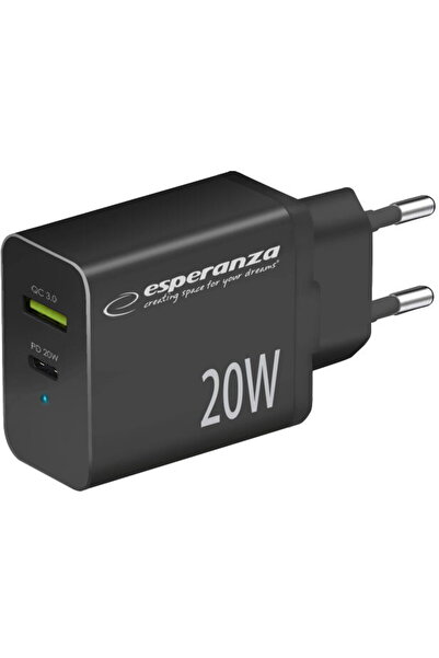 ESPERANZA EZC105K ÎNCĂRCĂTOR RAPID DE ALIMENTARE 20W USB-C, USB-A QC 3.0 Negru