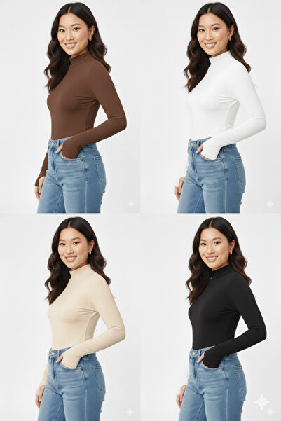 ZACHARIUZ Women's Finger Detailed 4-Piece Bodysuit