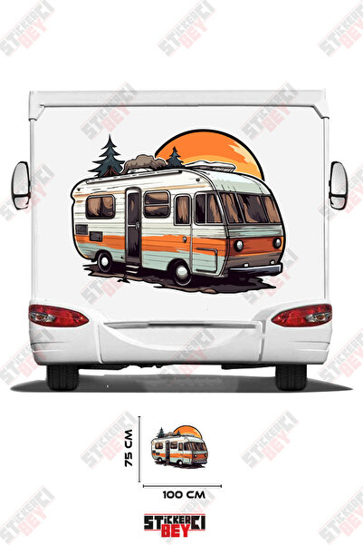 STİCKERCI BEY Camper Trailer with a View of the Sunset, Parked on the Ground,...