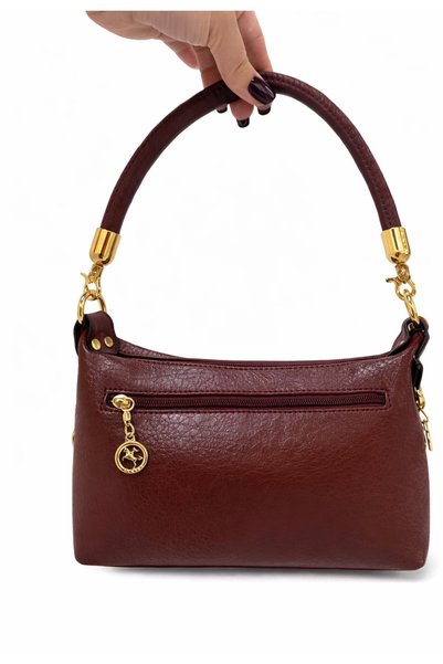 Tasarım Women's Burgundy Bag – Shoulder Bag with Gold Accessory Detail