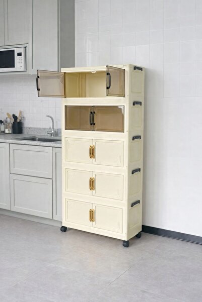 decorev Çok Katlı Tekerlekli Modüler Saklama Dolabı | Şeffaf Kapaklı Çok Amaç...