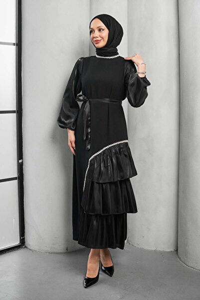 İmajButik Rochie de seară cu detaliu cu volane din organza cu broderie de piatră