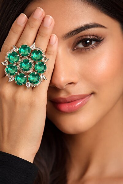 TAKIŞTIR Gümüş Renk Taş Detaylı Tasarım Ayarlanabilir Yüzük