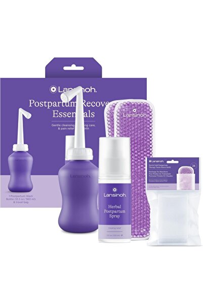 Lansinoh Postpartum Essentials Kit, Includes Upside Down Peri Bottle, Herbal ...