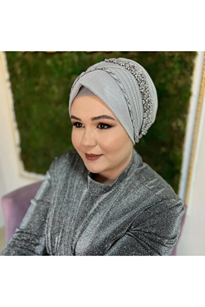semahazırduvak Açık Gri Simli Aksesuarlı Bone