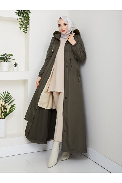 MEHDENEFE Full Length Fur Lined Elastic Waist K Hooded Coat Mde1405002