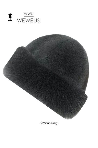 Weweus Dark Gray Furry Fur-Looking Winter Premium Women's Kalpak Hat