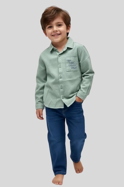 ww waka waka kids store طقم قميص أخضر وبنطلون جوجر للأولاد