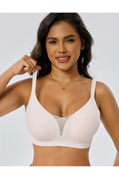 QUEENELA Stitch-Free Bra with Mesh in the Middle