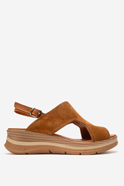 Dericlub Women's Ankle Strap Wedge Sandals Genuine Leather Zy 8059 Taba