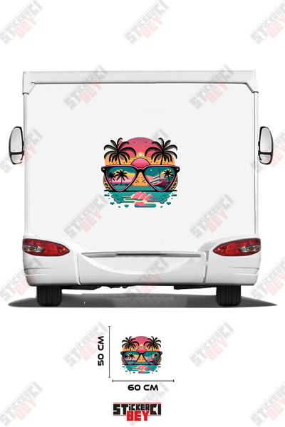 STİCKERCI BEY Summer Themed Palm Tree Patterned Glasses Visual Caravan Sticke...