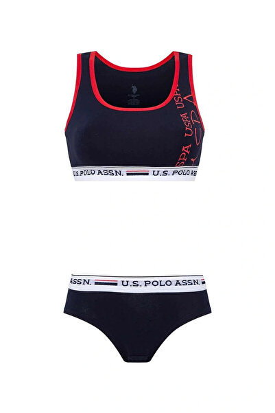 U.S. Polo Assn. Set bustieră și pantaloni scurți pentru femei, albastru marin