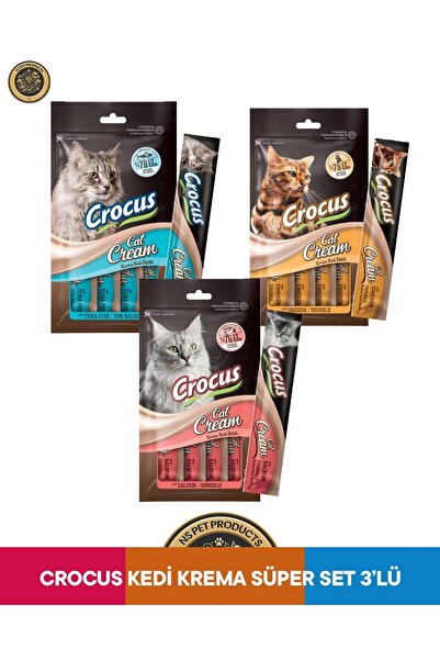 Crocus Tavuk & Ton Balık & Somon Kedi Krema Ödül Maması Seti 12x15 gr
