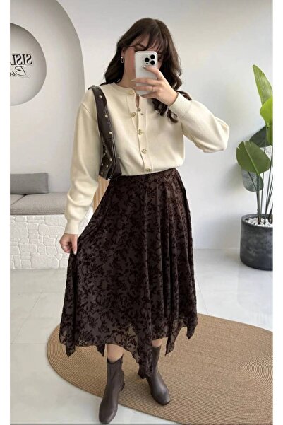 İLGEN FASHİON Patterned Asymmetrical Cut Tulle Skirt