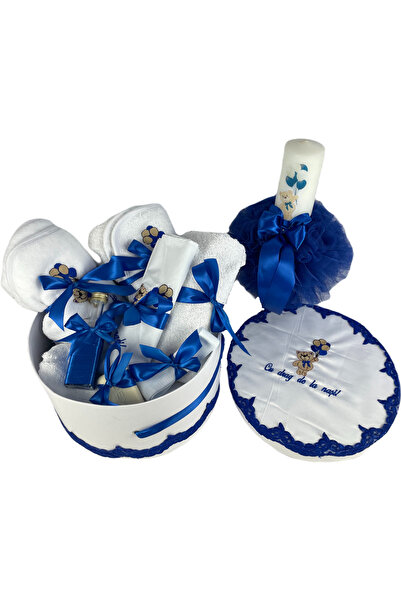 Inovius Trusou botez, 10 piese brodate, Model Ursulet Cu Baloane, Albastru- BT41