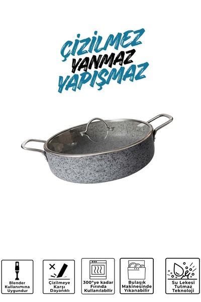 Jenisa Stone-H 26 cm Non-Scratch Fireproof Non-Stick Flat Pot - Slotted Pot w...