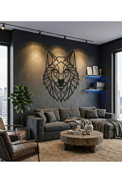 PARS CEPHE Siyah Metal Geometrik Kurt Duvar Tablosu - Lazer Kesim Modern Salo...