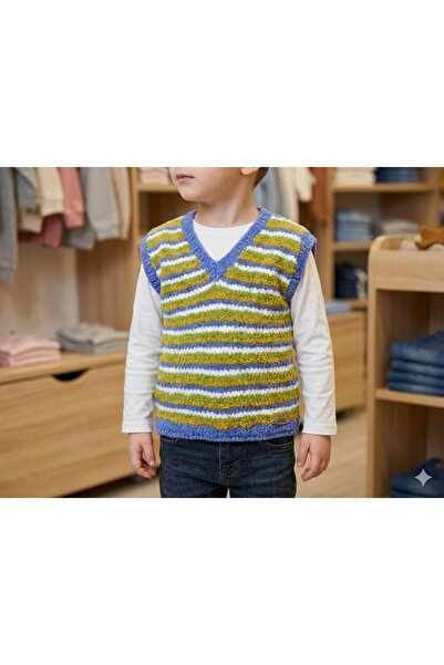 Evitle El Örgüsü Erkek Çocuk V Yaka Süveter (2-3 Yaş)