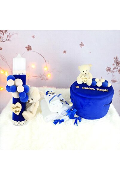 Inovius Σετ βαπτίσματος και κεριών, 9 τεμάχια, με αρκουδάκι, βασιλικό μπλε, β...