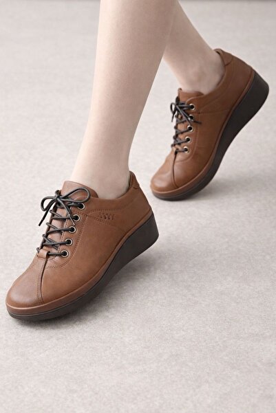 defile ayakkabi Women's Brown Genuine Leather Casual Shoes