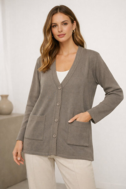 Uludağ Buttoned Steel Knitted Cardigan Beige 02012